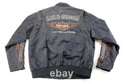 Harley davidson mens jacket XL black nylon flames bar shield riding bomber zip