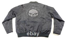 Harley davidson mens jacket XL black willie g skull gray nylon bomber bar shield