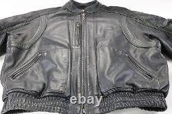 Harley davidson mens leather jacket 2XL black distressed bomber bar zip snap vtg
