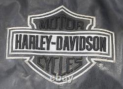 Harley davidson mens leather jacket 2XL black distressed bomber bar zip snap vtg