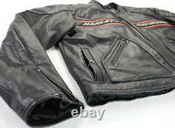 Harley davidson mens leather jacket M black orange Goldberg reflective bar zip