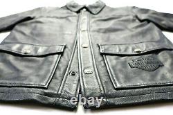 Harley davidson mens leather jacket S black 3/4 coat Spirit thick snap bar vtg