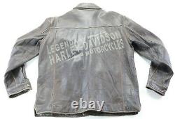 Harley davidson mens leather shirt jacket L brown distressed snap lined bar euc