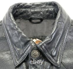 Harley davidson mens leather shirt jacket S Classic black snap lined pockets bar