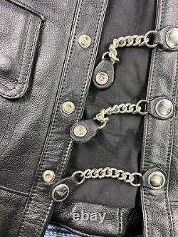 Harley davidson mens leather vest M Piston black snap bar shield USA Made Jacket