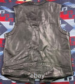 Harley davidson mens leather vest M Piston black snap bar shield USA Made Jacket