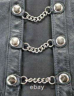 Harley davidson mens leather vest XL black snap V-Twin extenders embossed bar