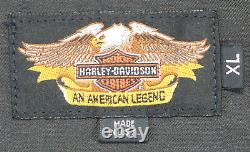 Harley davidson mens leather vest XL black snap V-Twin extenders embossed bar
