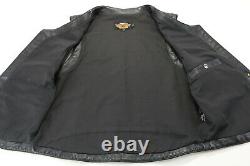 Harley davidson mens leather vest XL black snap chain embossed bar USA zip vtg
