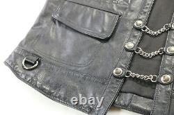 Harley davidson mens leather vest XL black snap chain embossed bar USA zip vtg