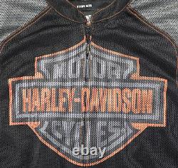 Harley davidson mens mesh jacket 4XL black Contention orange bar zip skull hook