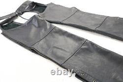 Harley davidson mens riding chaps S black leather stock biker pants bar shield