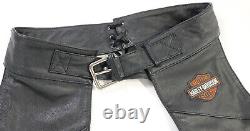 Harley davidson mens riding chaps S black leather stock biker pants bar shield