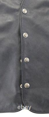 Harley davidson mens vest L black leather Basic Skins snap bar shield vintage