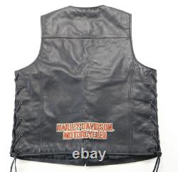 Harley davidson mens vest M black leather Pathway snap bar shield orange soft