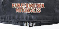 Harley davidson mens vest M black leather Pathway snap bar shield orange soft