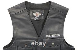 Harley davidson mens vest M black leather Piston snap bar lace thick vintage USA