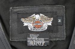 Harley davidson mens vest M black leather Piston snap bar lace thick vintage USA