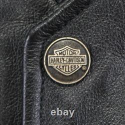 Harley davidson mens vest XL black leather Pathway orange snap bar shield soft
