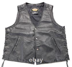 Harley davidson mens vest XL black leather Pathway snap vintage lace up vtg bar