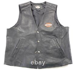 Harley davidson mens vest XL black leather Stock bar shield snap 98150-06VM guc