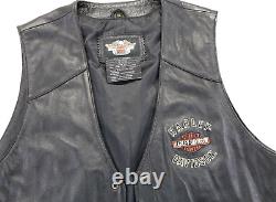Harley davidson mens vest XL black leather biker snap pockets bar shield soft