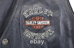Harley davidson mens vest XL black leather biker snap pockets bar shield soft