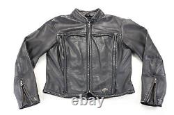 Harley davidson womens jacket S black leather vents zip bar shield vintage vtg