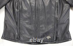 Harley davidson womens jacket S black leather vents zip bar shield vintage vtg