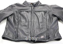 Harley davidson womens jacket S black leather vents zip bar shield vintage vtg