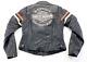 Harley Davidson Womens Riding Jacket M Black Leather Tan Zip Armor Reflective