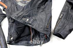Harley davidson womens riding jacket M black leather tan zip armor reflective