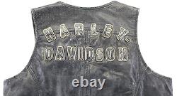 Harley davidson womens riding vest L black leather zip pockets retro bar shield