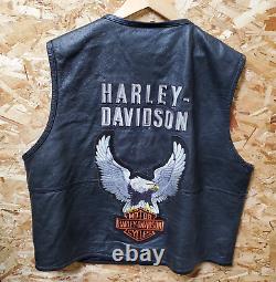 Men's Harley-Davidson Black Leather Vest Bar and Shield Eagle 2XL XXL 03402