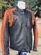Men's Harley Davidson Leather Jacket L Black Orange Perforated Bar Shield By