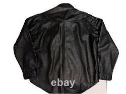 Men's Harley Davidson Leather Shirt Jacket L Black Bar Shield Snap Biker Rare