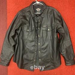Men's Harley Davidson Leather Shirt Jacket XL Black Bar Shield Snap Biker Rare