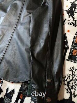 Men's Harley Davidson Leather Shirt Jacket XL Black Bar Shield Snap Biker Rare