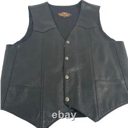 Men's Harley Davidson Leather Vest L Black Basic Skins Rider Snap Bar Shield