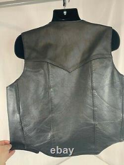 Men's Harley Davidson Leather Vest L Black Basic Skins Rider Snap Bar Shield