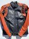 Men's Harley Davidson Leather Jacket L Black Orange Perforated Bar Shield