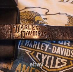 Mens Harley Davidson Logo ID Leather Cuff Bracelet With Bar & Shield By MOD