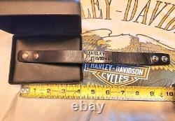 Mens Harley Davidson Logo ID Leather Cuff Bracelet With Bar & Shield By MOD