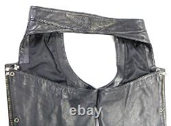 Mens harley davidson chaps S black leather vintage biker pants bar shield vtg