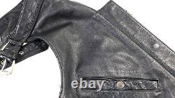 Mens harley davidson chaps S black leather vintage biker pants bar shield vtg