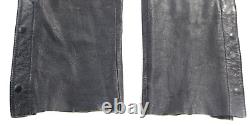 Mens harley davidson chaps S black leather vintage biker pants bar shield vtg