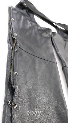 Mens harley davidson chaps S black leather vintage biker pants bar shield vtg