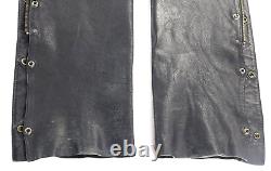 Mens harley davidson chaps S black leather vintage biker pants bar shield vtg