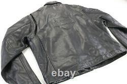 Mens harley davidson leather bomber jacket 2XL black embossed bar shield quilted
