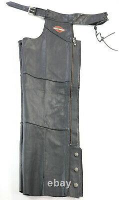 Mens harley davidson leather chaps L black orange stock 98090-06VM bar shield